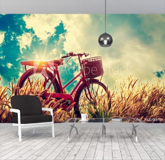 Picture of Beautiful landscape image with Bicycle at sunset